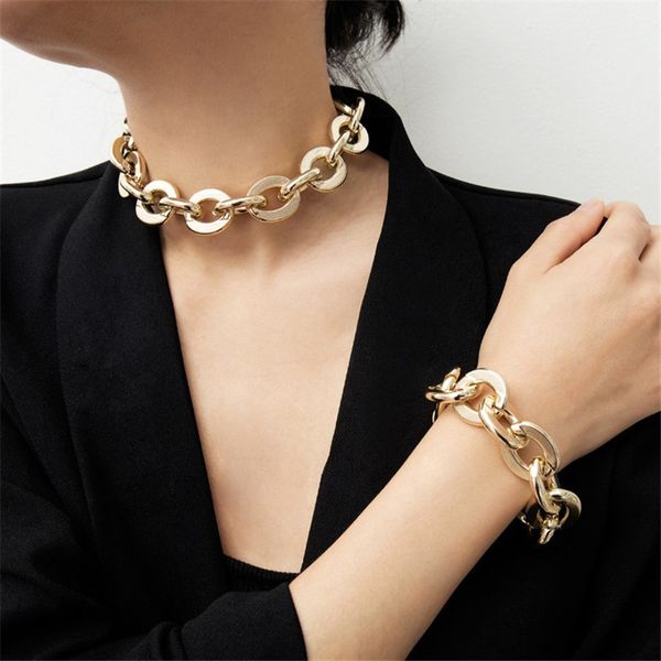 

gothic knot link chain choker necklace gold color statement necklace for women punk jewelry vintage collier femme collar necklaces, Golden;silver