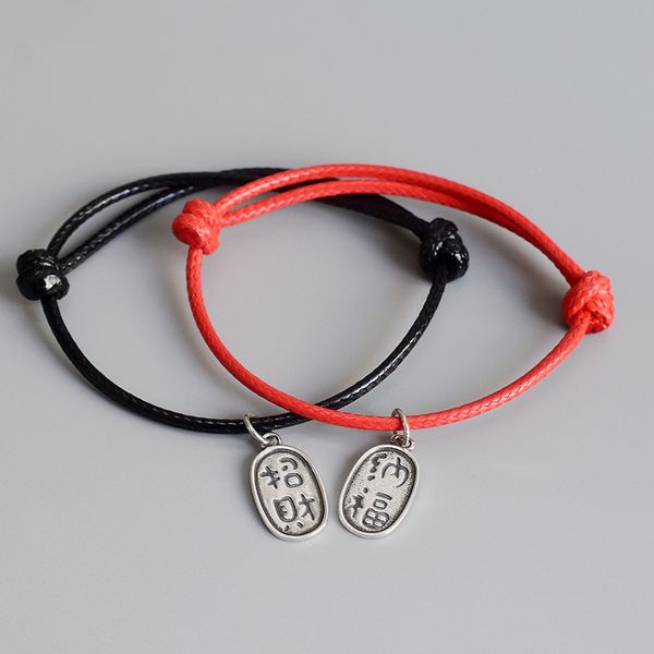 

la maxza 925 sterling silver bracelet chinese charm couple red rope bracelet red thread line silver bracelets for women men, Black