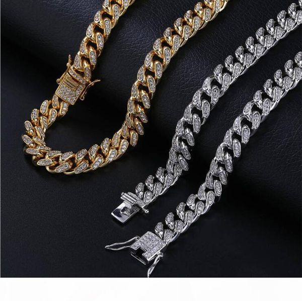

10mm hip-hop miami cuban chain stereo micro-inlaid zircon men's big gold necklace 18inch 22inch, Silver