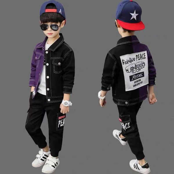 

children's clothing boy denim suit 2019 new spring korean children's jacket big children denim jacket+t-shirts + jeans 3 pcs set, White