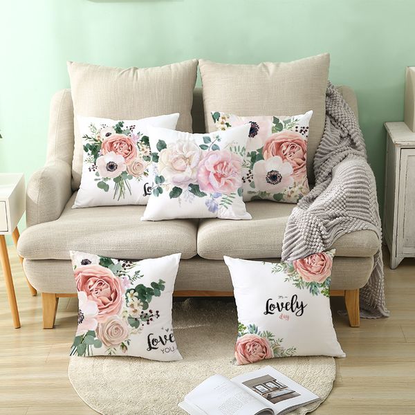 

valentine's day sofa peach velvet pillowcase love letter rose flower print light pink home sofa cushion cover decoration 45x45cm