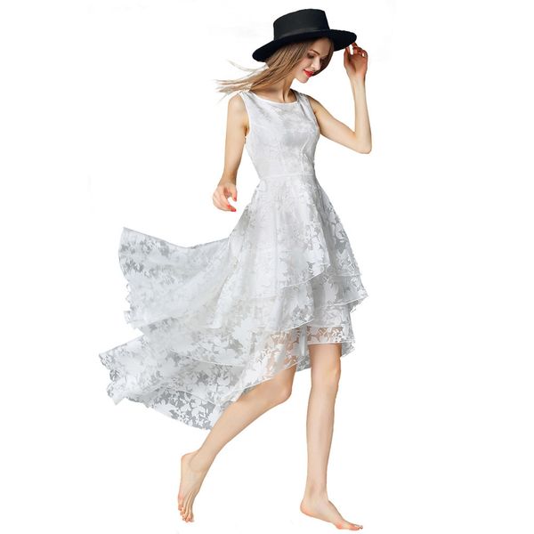 

summer dress 2019 high-end sleeveless sweet ball gown white organza high low evening party long dress vestidos, Black;gray