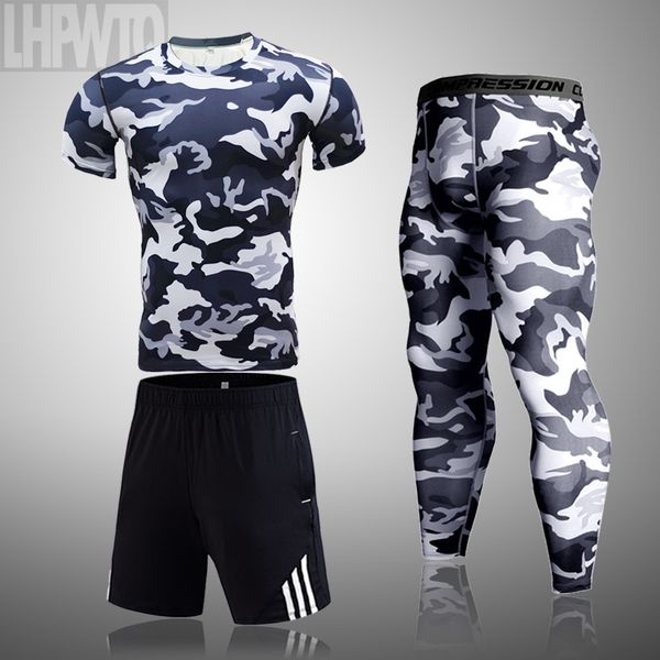 

3шт / set мужские tracksuit gym fitness compression спортивный костюм одежда бег бег спортивная одежда tight quick dry running наборы, Black;blue