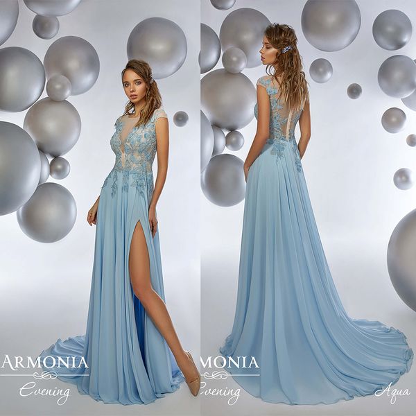 

tony chaaya 2020 prom dresses jewel capped sleeve lace appliques high side split evening gowns sweep train a line special occasion dress, Black