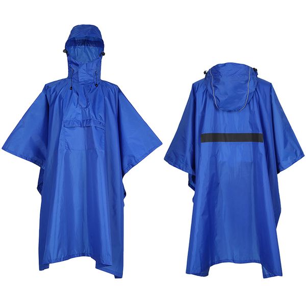 

men women raincoat waterproof rainwear rain coat rainproof poncho with reflective stripe camping fishing motorcycle rain poncho, Blue;black