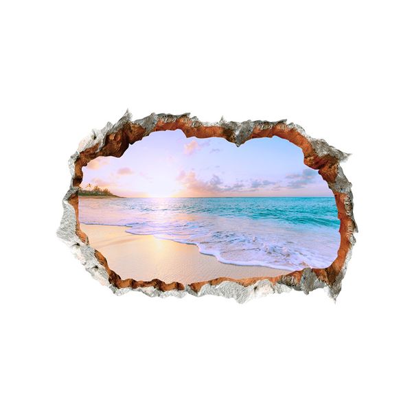 

wall sticker home waterproof 3d holes ocean beach decorative painting wall decals sticker vinilos decorativos para paredes
