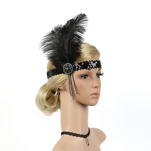 

vintage women's sequin feather tassels hair band hairwear gatsby party headband headpiece