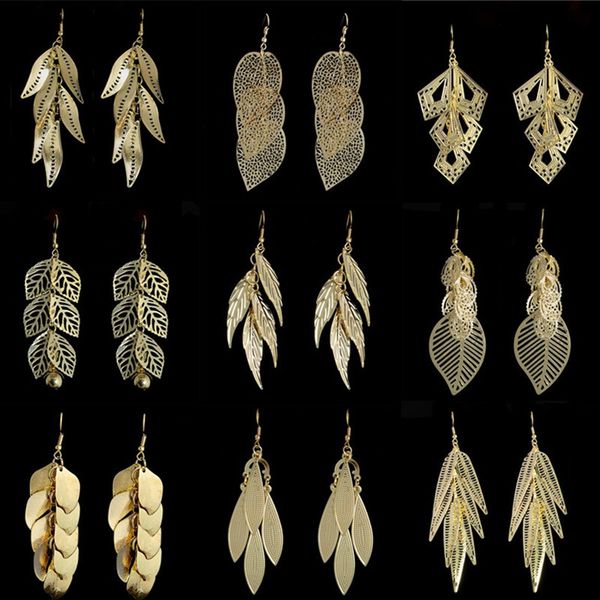 

1 pair 2015 new brand fashion jewelry yellow gold filled leaf earrings 9 styles drop dangle earrings for women ing, Silver