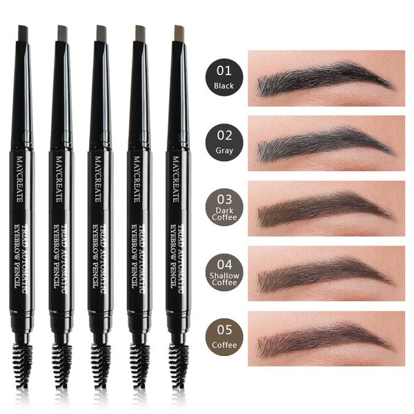 

maycheer 1pcs multi-functional waterproof makeup eyebrow pencils long lasting pigments black brown color eye brow pen with brush