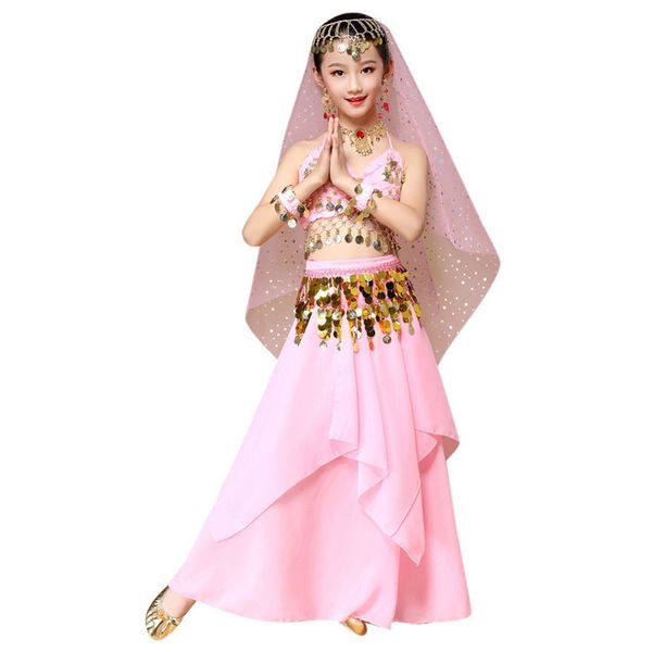 

jaycosin new arrivals romantic kids' girls belly dance outfit costume india chiffon dance clothes skirt dancing dress, Black;red