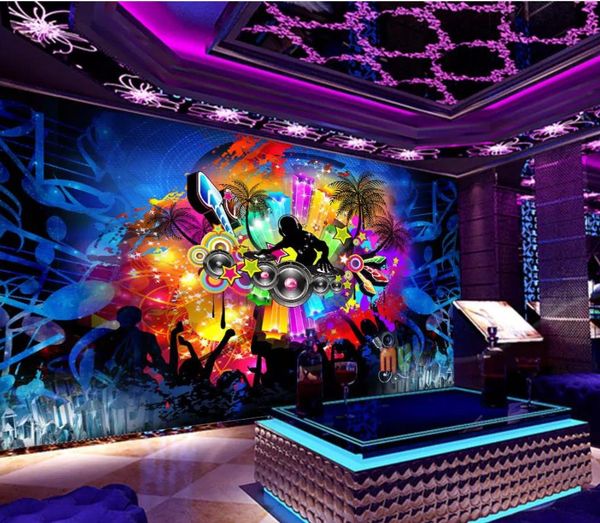 

3d murals wallpaper for living room blue cool music space bar ktv background wall