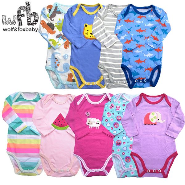 

5pieces/lot long-sleeved baby infant cartoon bodysuits for boys girls jumpsuits clothing, Blue