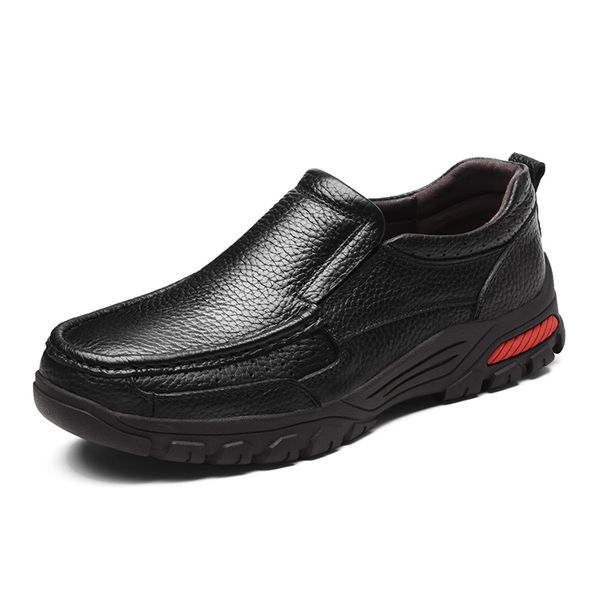 

genuine leather men's business shoes size 38-48 fashion handmade men formal flats male moccasins snow boots, Black