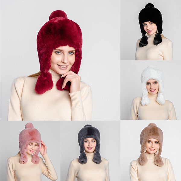 

winter thicken faux fur ear warmer plush solid color russian bomber hat soft warm lei feng cap high quality, Blue;gray
