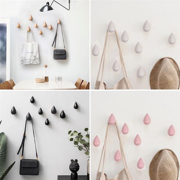 

1pcs coat hook fashion water drop shape wooden wall hook hat for clothes key