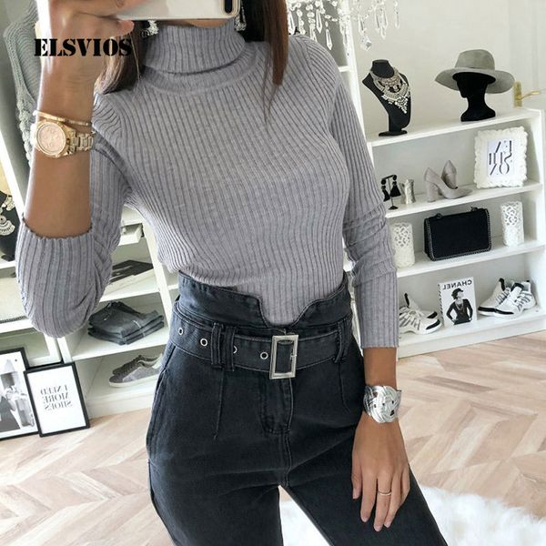 

elsvios slim turtleneck rib knitted bodysuits women autumn winter jumpsuit casual long sleeve femme solid rompers, Black;white