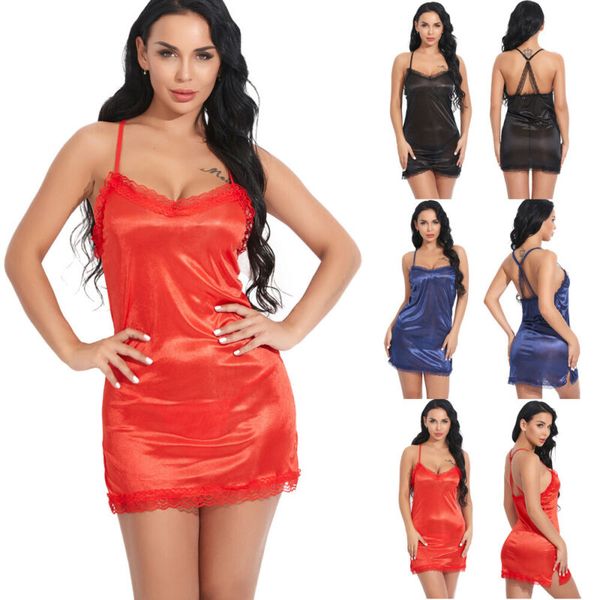 

new women charm lingerie lace babydoll underwear nightwear ladies solid brand-new clothes nightgowns, Black;red