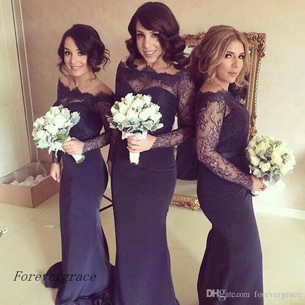 

2019 navy blue bridesmaid dress long sleeves lace maid of honor dress wedding guest gown custom made plus size, White;pink