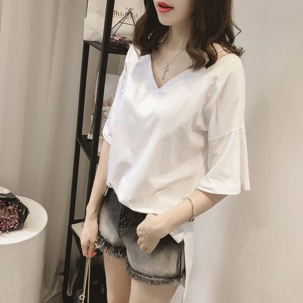 

fat mm loose short-sleeved t- plus fat plus size women's 200 jin base v-neck t- shirt shirt clothes, White