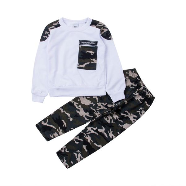 

teenager boy kids clothes white autumn spring fashion camouflage long sleeve t-shirt +long pants camo outfits sets 2-9t