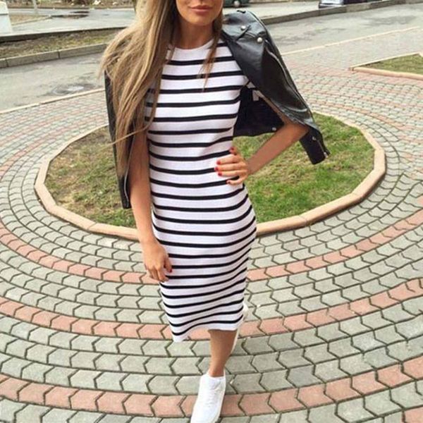 

womens designer dress womens clothes women dress short sleeve round neck slim fit bodycon dress striped side split t shirt womens dresses, Black;gray