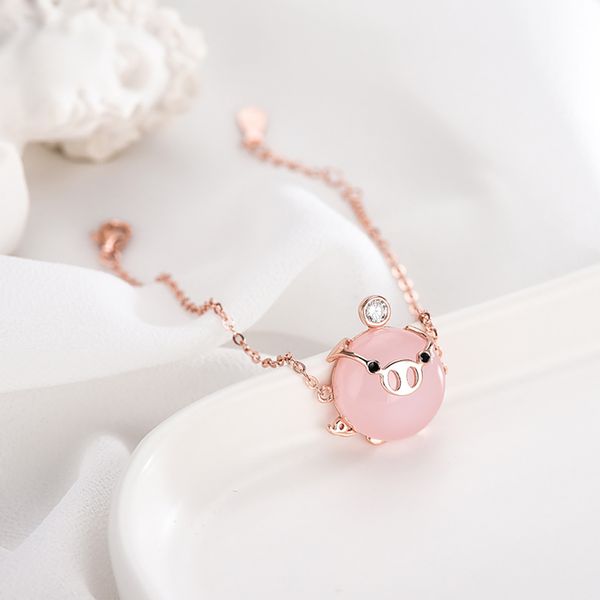 

1pc pink stylish cute lovely 925 silver pig chain bracelet cartoon bracelet little pig jewerly jewelry for women, Black