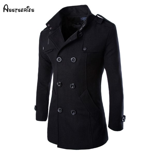 

2018 new men autumn and winter outwear wollen coat fashion casual cashmere cotton men's wool coat d76, Black