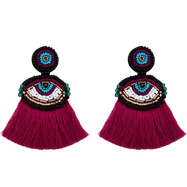 

bohemian tassel dangle earrings evil blue eye fringe drop earrings for women handmade crystal beaded hoop statement earring party jewelry, Silver
