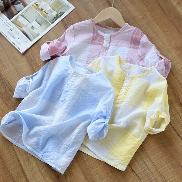 

summer girls t shirt 2020 new children three quarter sleeve cotton plaid boys t shirt tee bc782, Blue