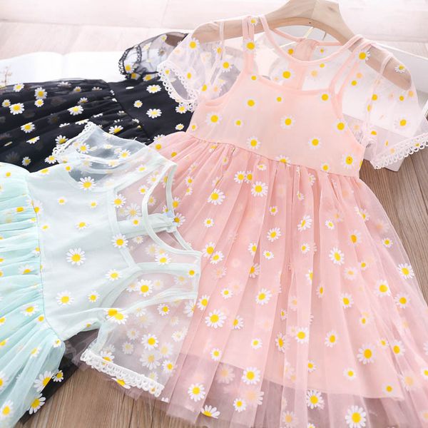 

2020 summer girls embroidered daisy dress children's clothing wholesale, Red;yellow