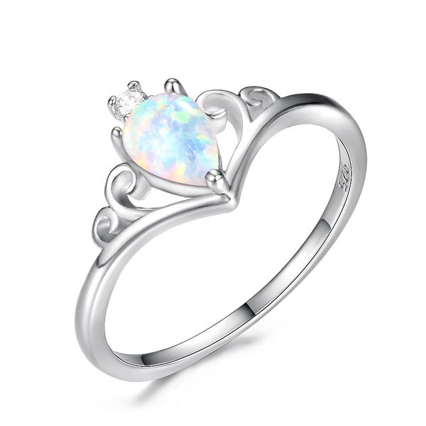 

luckyshine 3 pcs mother gift drop white crown fire opal crystal gems ring 925 sterling silver plated wedding party rings for women, Golden;silver