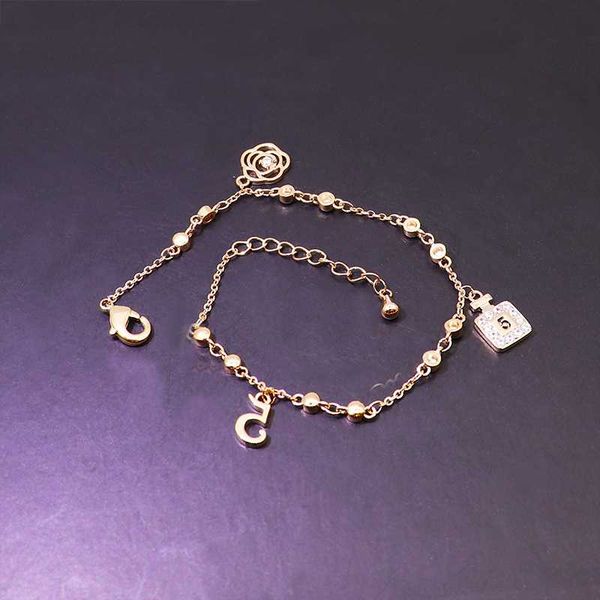 

okily new copper bracelet flower with zircon chain link charm gold bottle bracelets for women fashion number accessories jewelry, Black