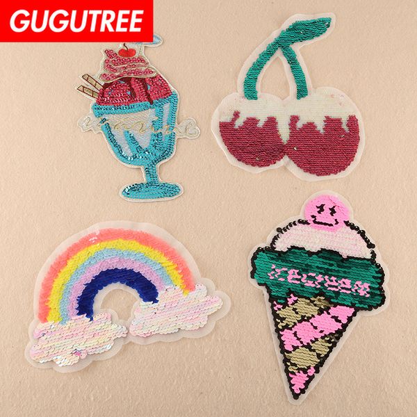 

gugutree sequins embroidery rainbow patch cartoon patches badges applique patches for clothing fd-205, Black