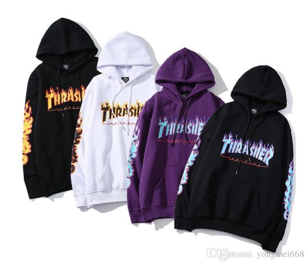 

19ss thrasher mens designer hoodies fashion men women casual jacket mens autumn hooded hoodie loose sweatshirt 4 colors #50, Black