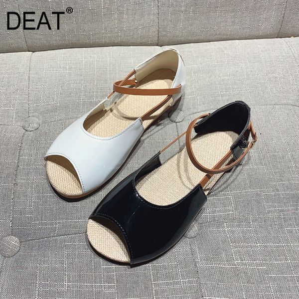 

deat] 2020 new spring summer round toe hit colors pu leather casual retro flat sandals for women shoes fashion tide 10h855, Black