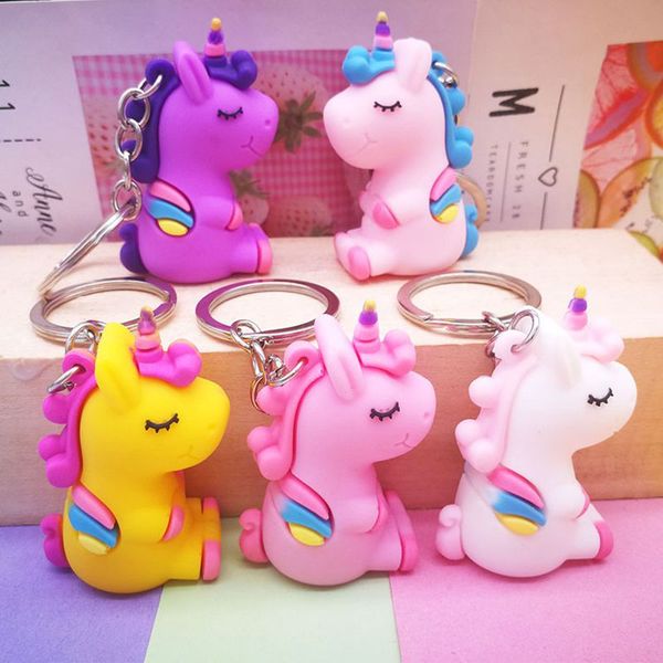 

silicone unicorn keychains women girls hand bag pendant cute animal charms key rings car holder jewelry accessories decoration, Silver