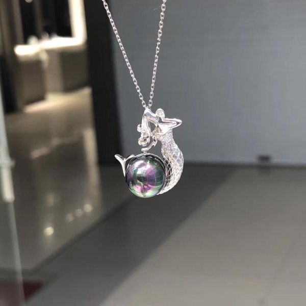 

new mermaid 925 sterling silver pendant setting mounting findings component for oyster edison pearls corals jade stones beads, Blue;slivery