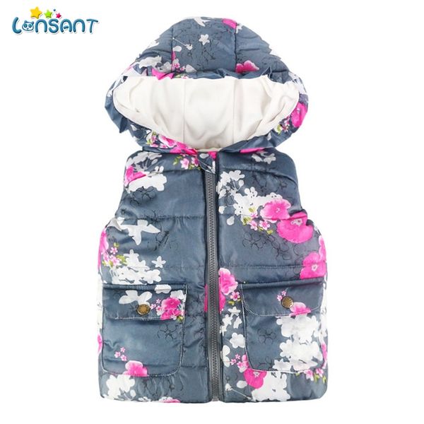 

lonsant winter baby girl boy clothes toddler kids sleeveless floral ruched hooded warm waistcoat zipper vest warm cotton jacket, Blue