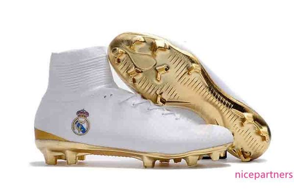 

100% original white gold real madrid soccer cleats mercurial superfly fg soccer shoes