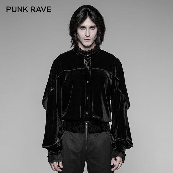 

punk rave new black gothic velvet shirt loose exquisite lace stitching party cospaly shirts men lantern sleeve gorgeous shirts, White;black