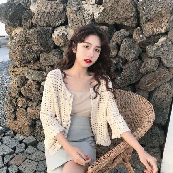 

women cardigan bell sleeve knitted sweater loose casual knit coat pullover, White