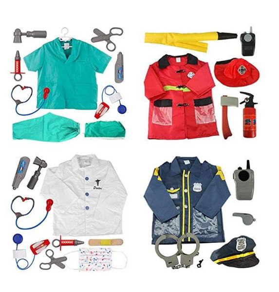 Cosplay Job Worker Set Costume Crianças Engenharia Ocupacional Papel Bombeiro Médico Enfermeira Vet Polícia Vestir Adereços Cosplay Brinquedos Idades 3-7 Ano