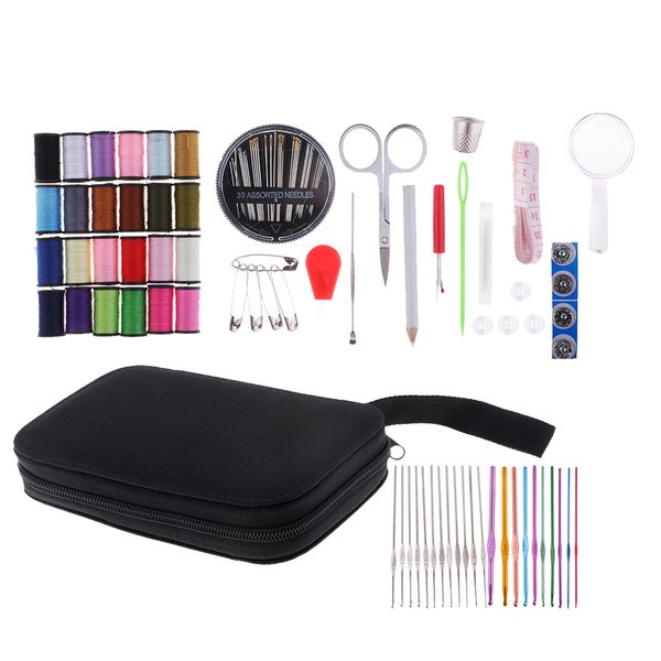 

104 pieces crochet hook knitting needle set + sewing kit home diy handwork tools case, Black