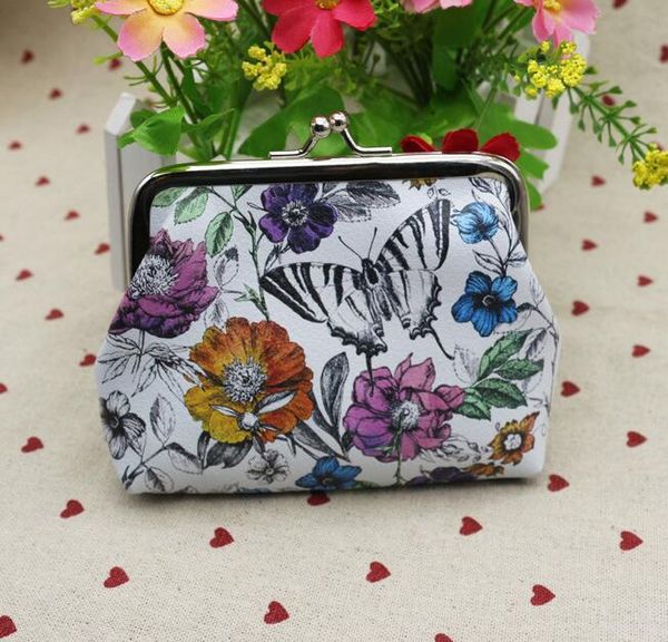 

dhl 50pcs women pu bird floral printed waterproof protable hasp wallet coin purses, Red;black