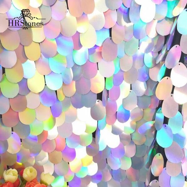 

new rainbow silver symphony laser super large melon sequin lace gradient clothing shoot anchor wedding background cloth fabric, Black;white