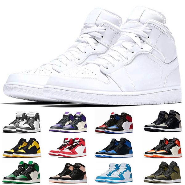 

1 1s jumpman men women basketball shoes triple white court purple with black mark new love with sneakers