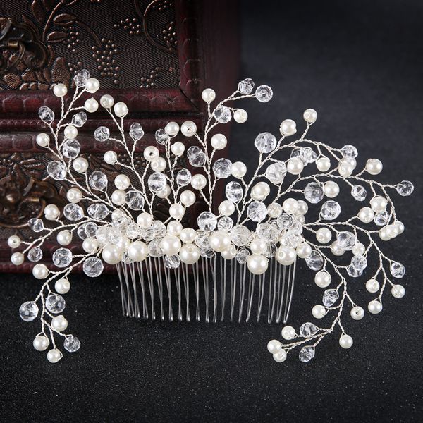 

hair accessories for women pearl hairband wedding bride tiaras crown headband hairpin rhinestone hair comb hair jewelry, Golden;white