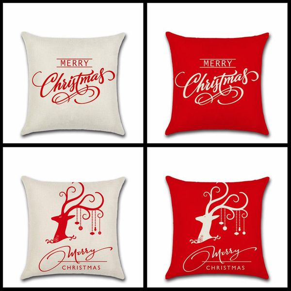 

4 pcs merry christmas cotton linen square decorative throw pillow case cushion cover
