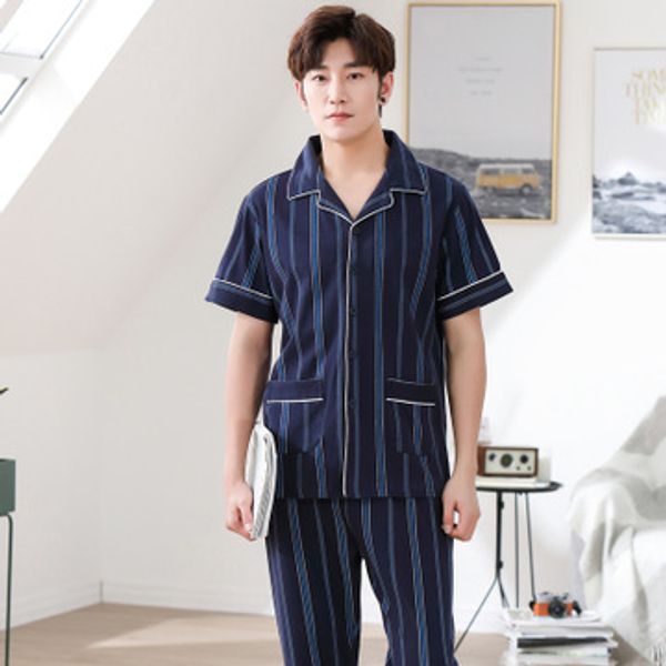 

men's pajamas summer short sleeve cotton pyjamas sleepwear male stripe lounge pajama sets plus size nightwear 3xl, Black;brown