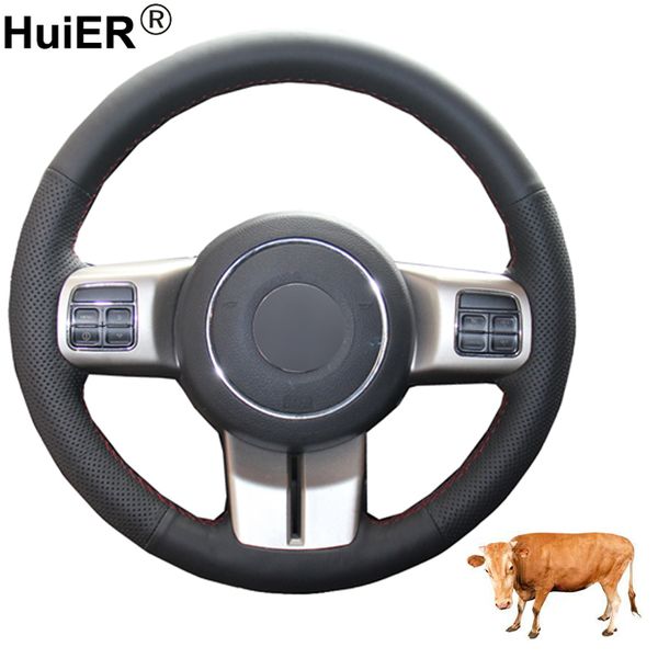 

hand sewing car steering wheel cover cow leather volant for grand cherokee 2011-2013 compass wrangler patriot 2011-2016